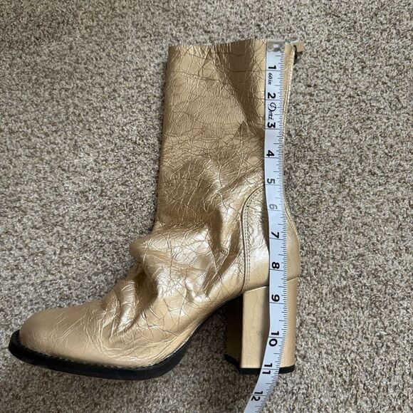 NEW Free People metallic gold crackle leather slouchy tall heel boots size 37 - Picture 12 of 13